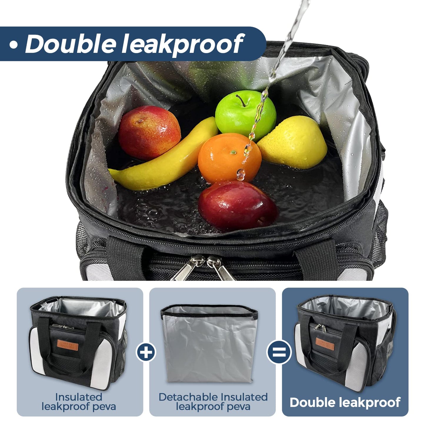Yuzerfortalbe 25L Cooler Bag, Black, Nylon, Insulated, Collapsible, Lightweight, for Travel, Picnic, Camping, Grocery, Shopping