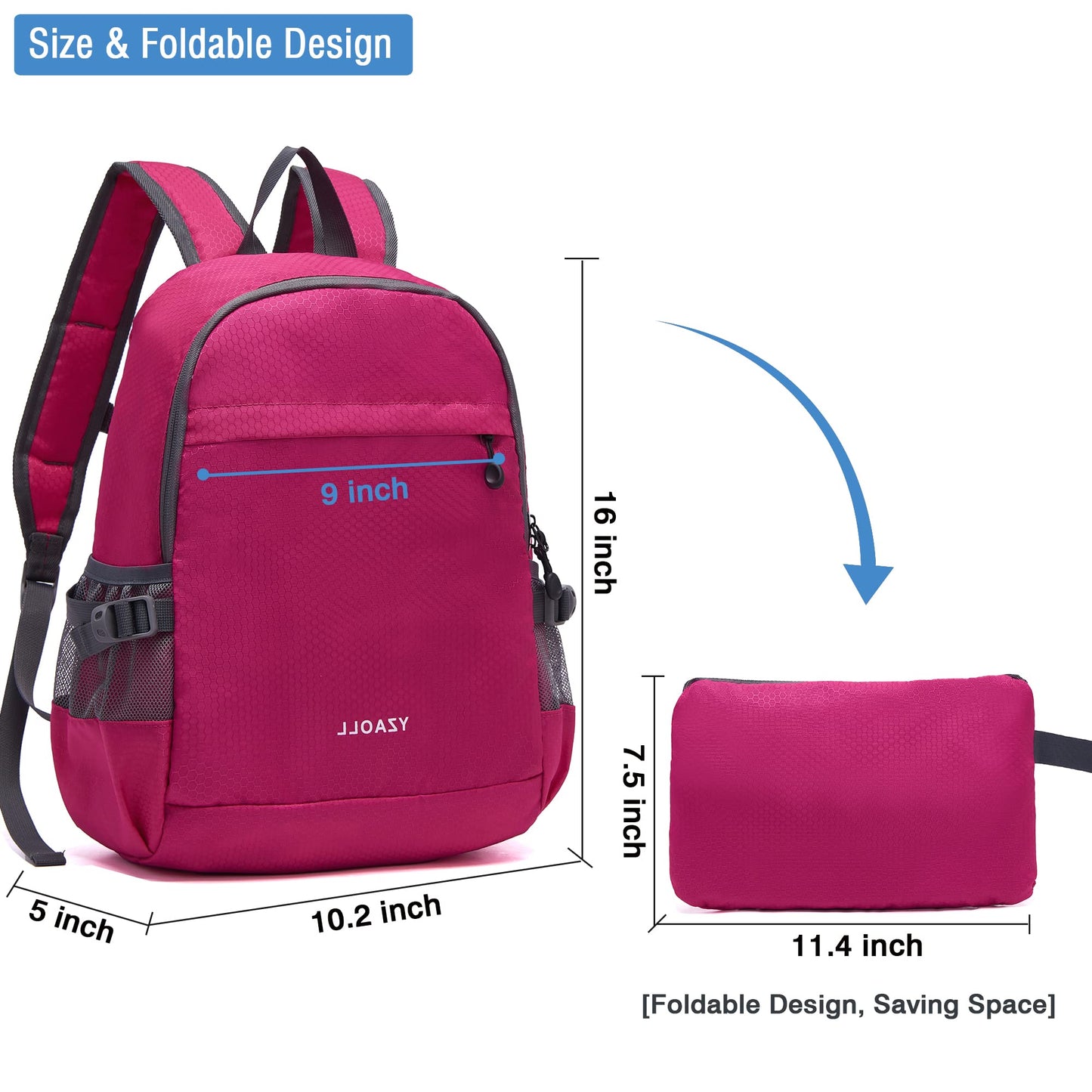 YZAOLL Small Lightweight Packable Hiking Backpack, 20L Hiking Backpack Day Pack for Women Men Travel Camping Vacation,Rose