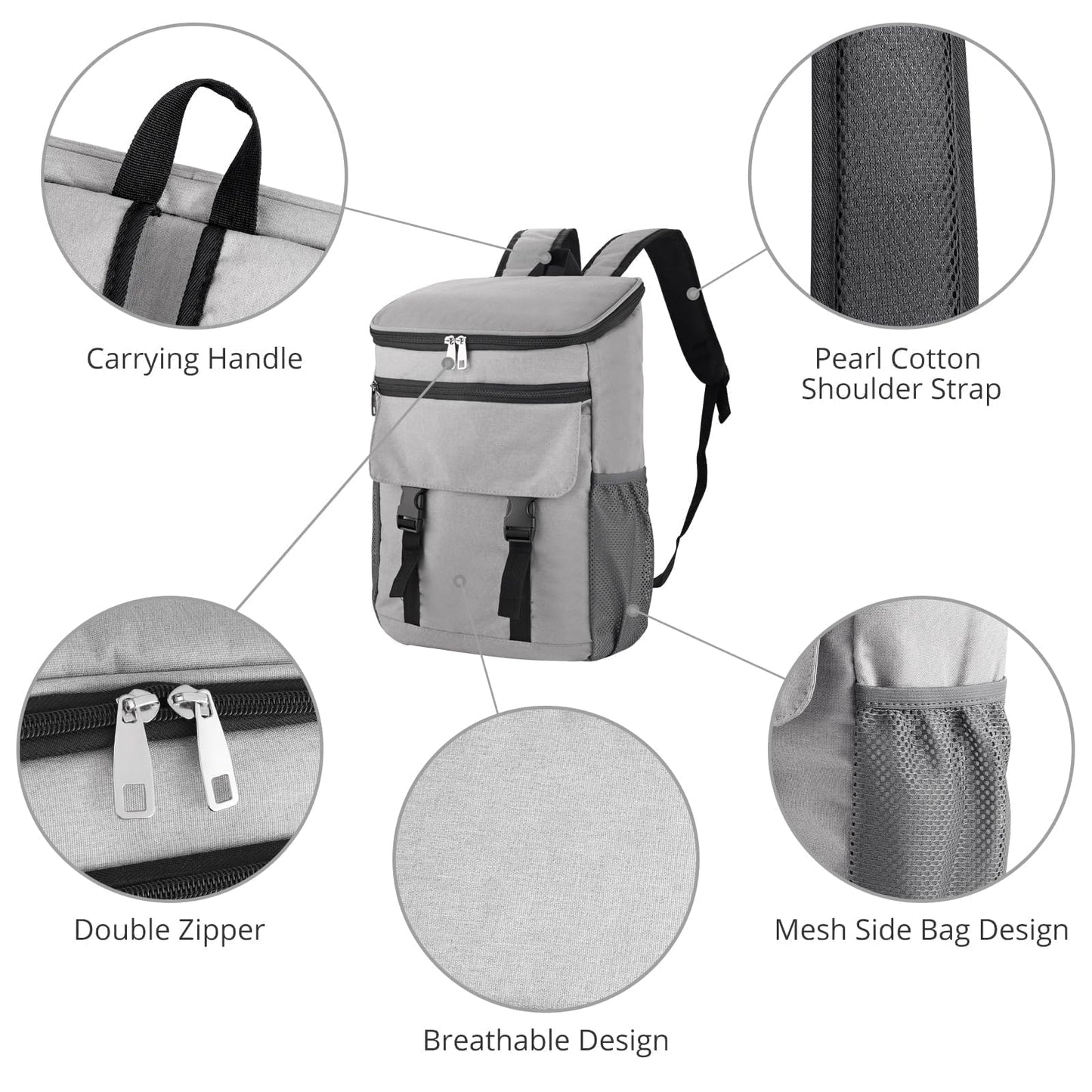 Justech Cooler Backpack 25L, Leakproof Waterproof Beach Backpack, Insulated Lunch Cooler Bag for Men and Women Large Capacity Backpack for Picnic, Camping, Beach, Travel, BBQ, Hiking, Fishing, Grey