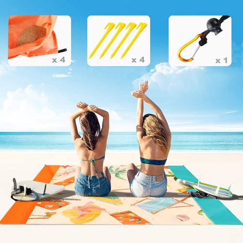 FunQeeu Beach Blanket, Waterproof Sandproof Extra Large Beach Mat 83" X 79" for 2-8 Adults Oversized Lightweight Quick Drying Outdoor Picnic Blankets