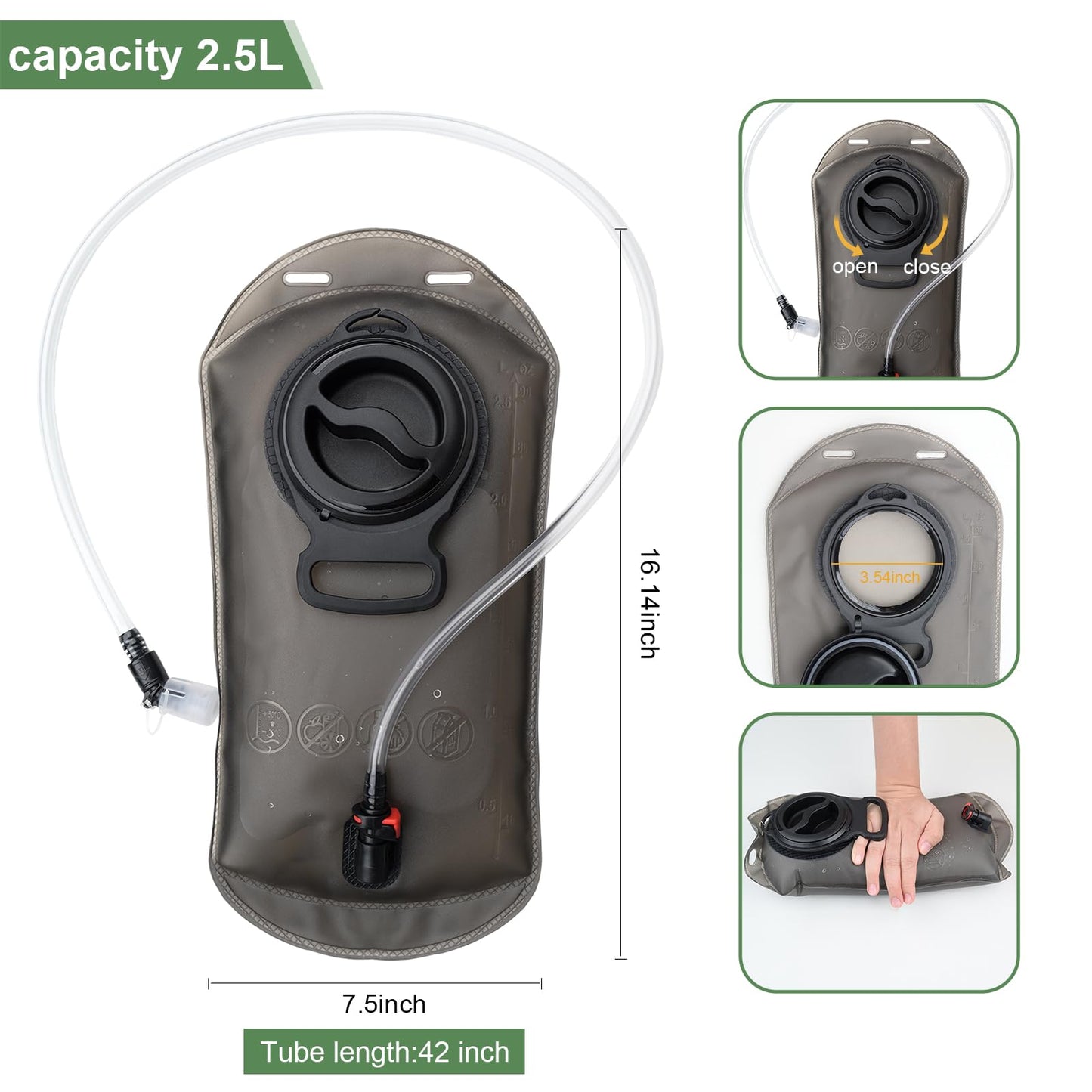 2.5L Large-Capacity TPU Outdoor Hydration Bladder with Matte Finish & Quick-Disconnect Tube for Easy Cleaning – Ideal for Hiking, Biking, and Outdoor Activities