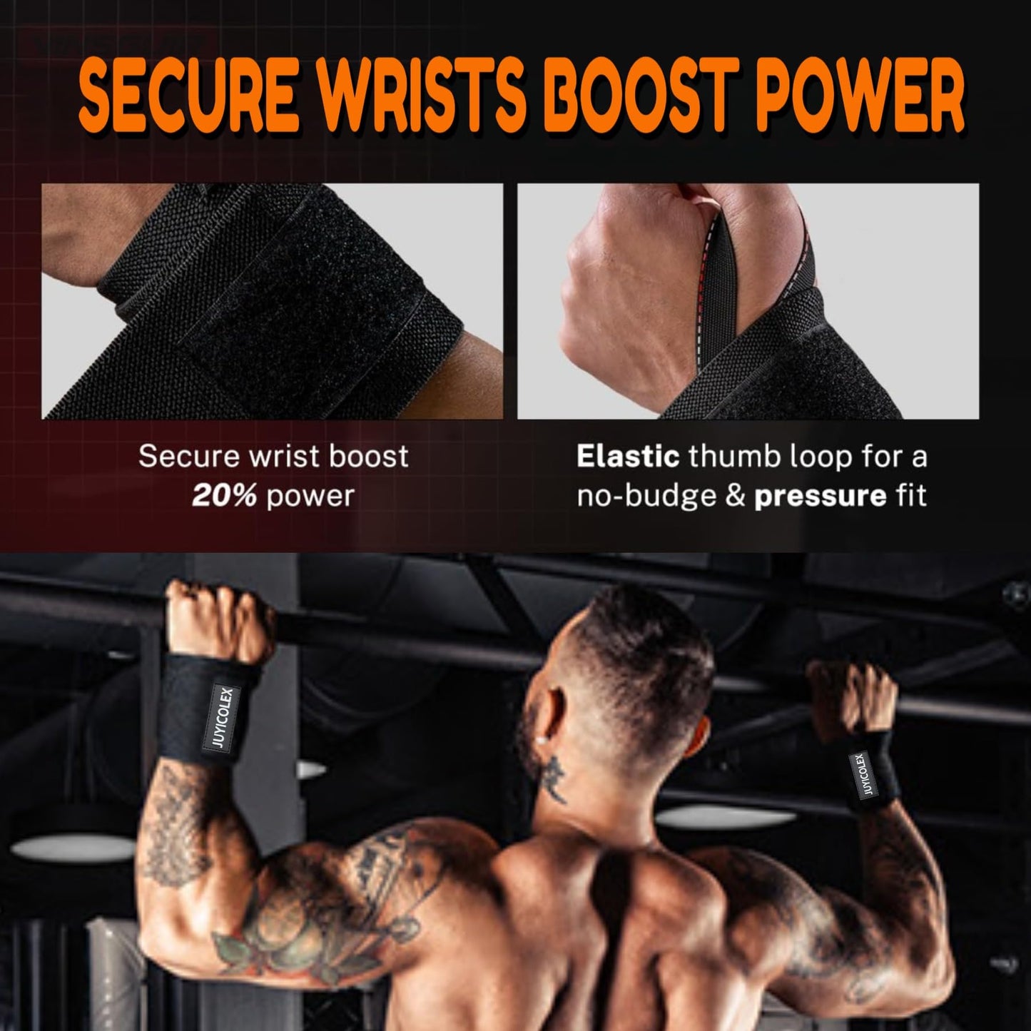 JUYICOLEX Weightlifting Wrist Wraps Professional Quality Wrist Support with Heavy Duty Thumb Loop - Best Wrap for Powerlifting, Strength Training, Bodybuilding
