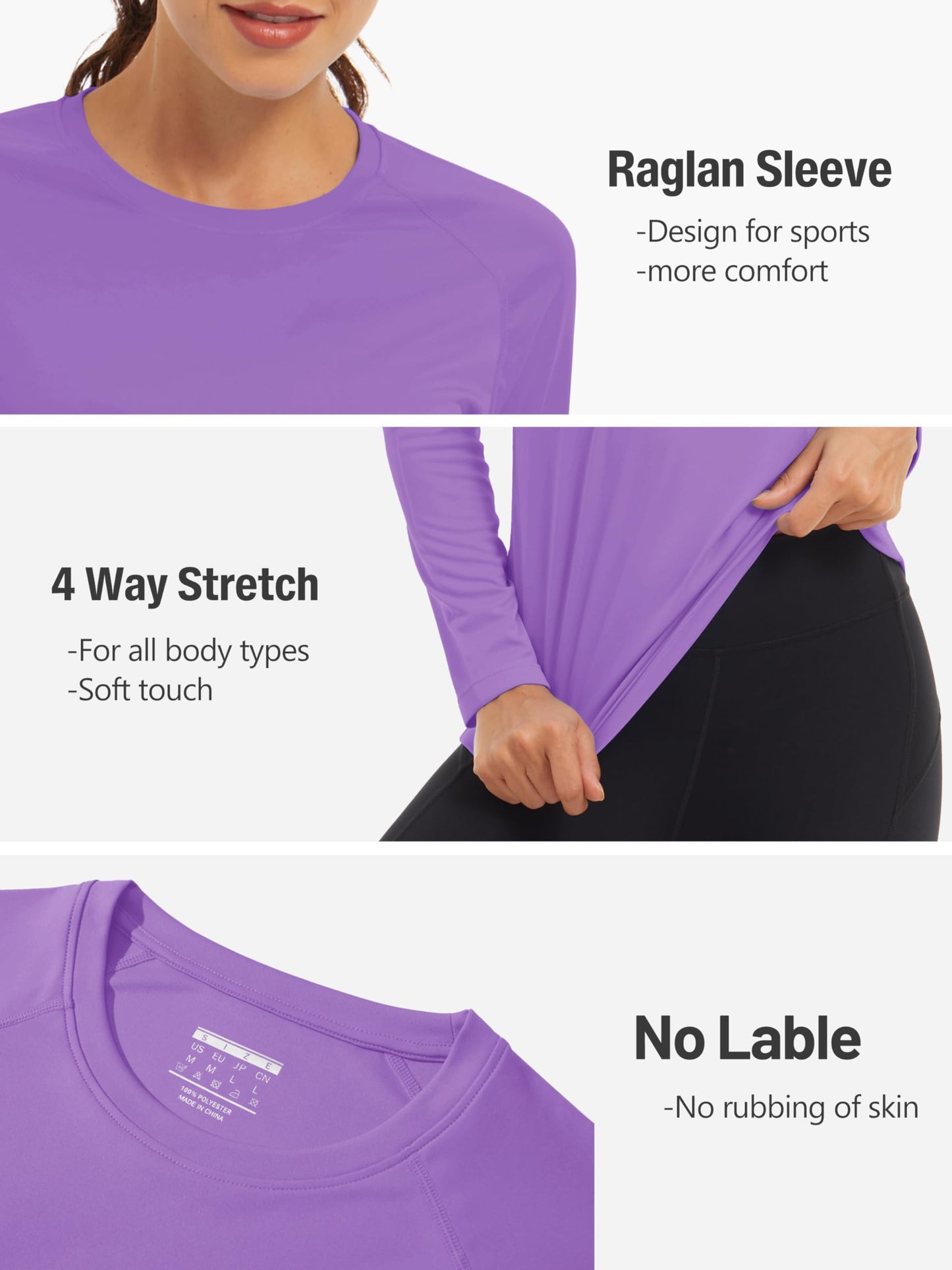 TACVASEN Women's UV Protection Shirts Long Sleeve UPF 50+ Rash Guard Quick Dry for Fishing Hiking Swim Workout Light Purple,M