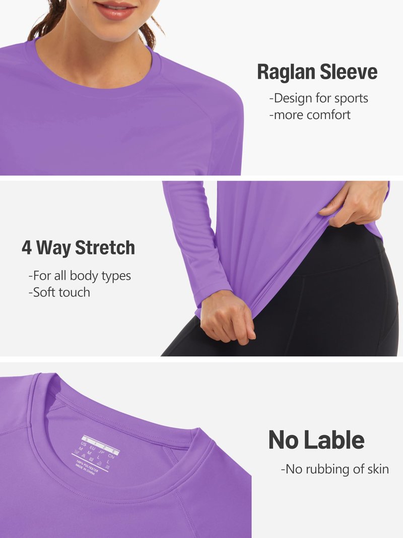 TACVASEN Women's UV Protection Shirts Long Sleeve UPF 50+ Rash Guard Quick Dry for Fishing Hiking Swim Workout Light Purple,M