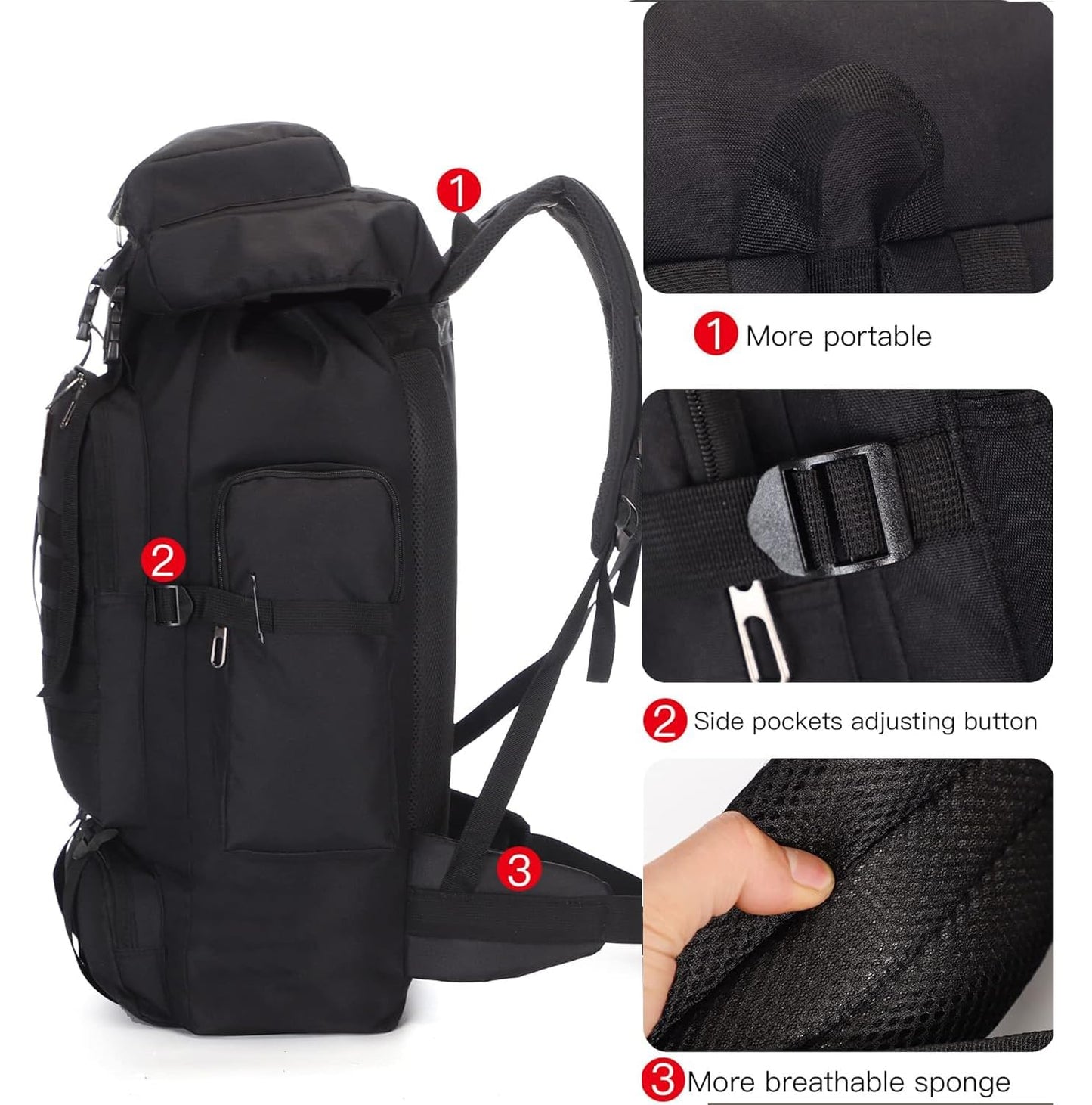 100L Hiking Backpack Men Large Waterproof Camping Backpack Lightweight Packable Backpacking Backpack Daypack Military Rucksack for Men Travel Climbing Outdoor Sports