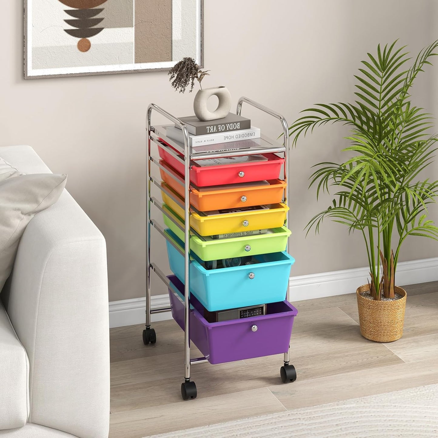 RELAX4LIFE 6-Drawer Rolling Storage Cart - Classroom Organization on Wheels w/Removable Plastic Drawers, Mobile Art Craft Cart for School Paper Home Office, Utility Cart with Drawers (Macaron)