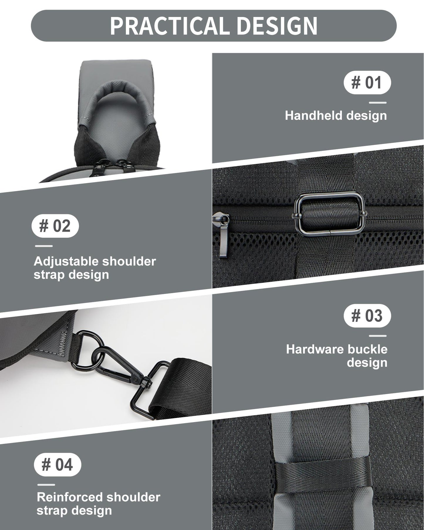 Grey Sling Bag for Men Women, Small Anti Theft One Strap Motorcycle Backpack Sling Tactical Chest Bag for Swimming Diving Outdoor Sports