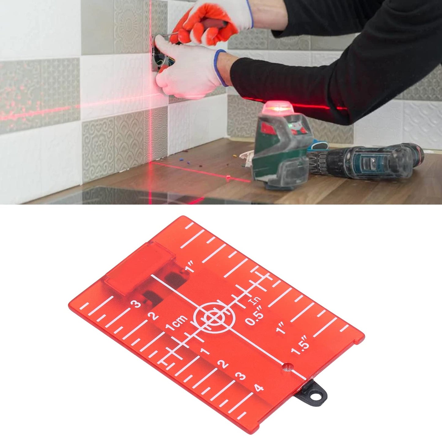 Laser Targets, Target Card ABS Target Magnetic Floor Target Card Plate with Bracket Inch Metric Scale 105 X 75mm, Levels (Red)