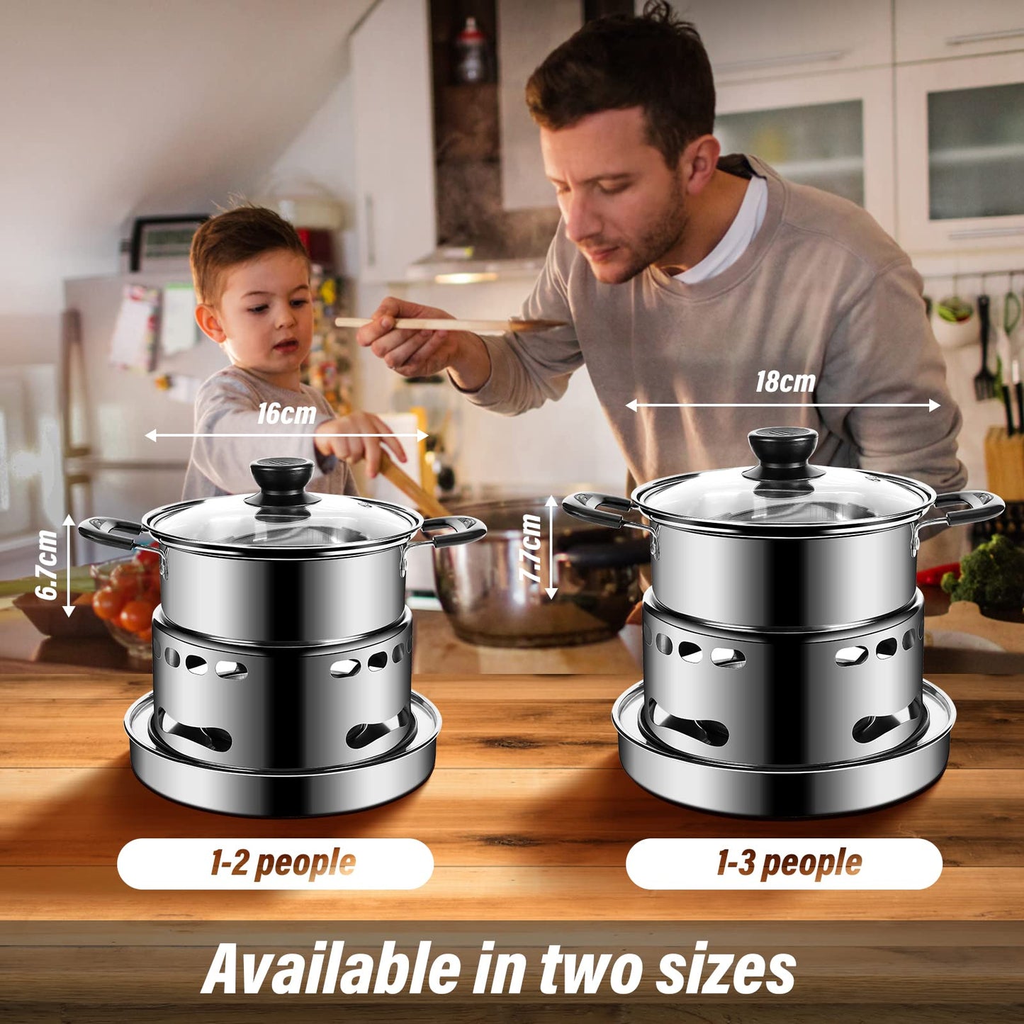 Hot Pot Alcohol Stove, Spirit Cooker with Pot, Camping Stoves Set, Gas Stovetop, Easy to Carry, No Power Required, Stainless Steel Liquid Stove, Camping Cooker for Indoor Outdoor Camping Hiking(18CM)