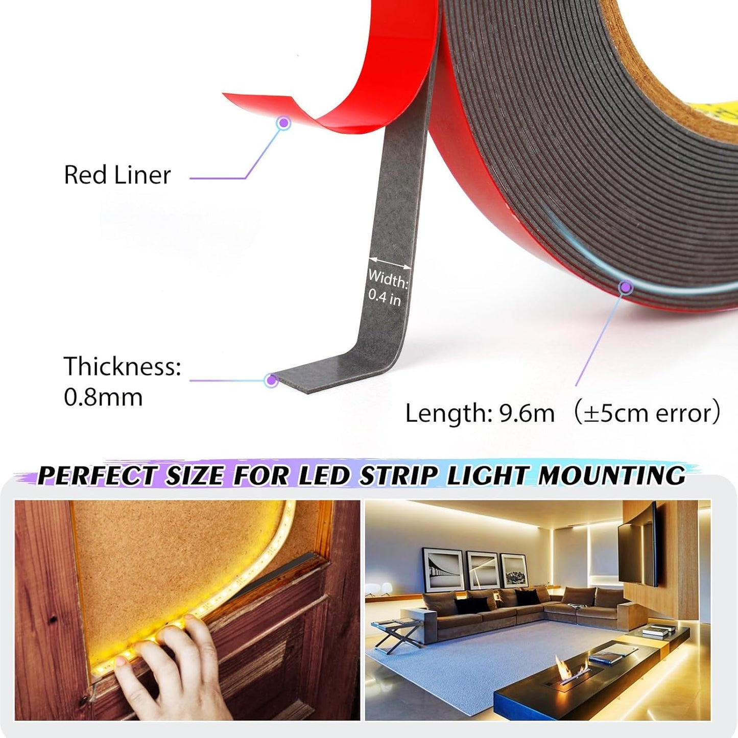 EMITEVER Double Sided Tape 33FT x 0.4IN Mounting Tape