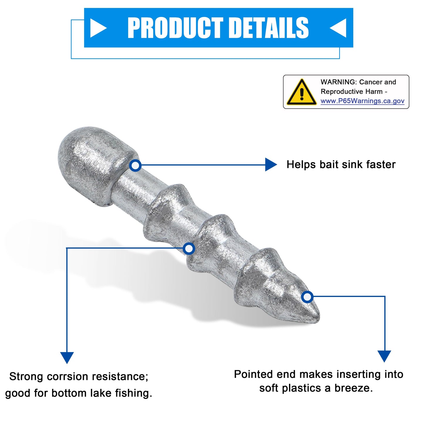 50pcs Fishing Nail Weights Kit Insert Sinkers Wacky Worm Weights for Bass Fishing Soft Plastic Lures Nail Sinkers Wacky Rig Neko Rig Insert Pencil Sinker Weight Kit 4 Sizes