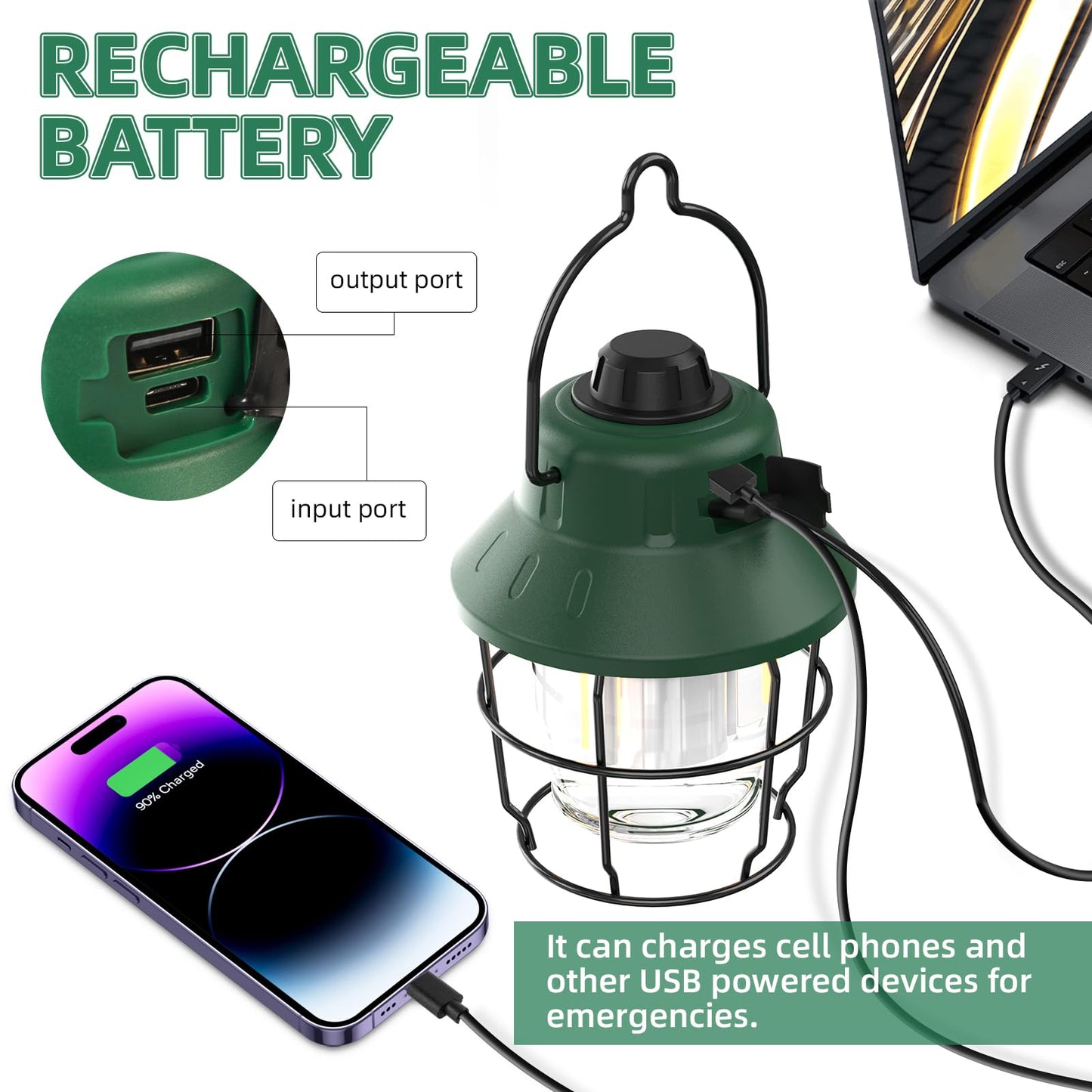 JINIU Rechargeable LED Camping Lantern, Mini Retro Portable Waterproof Lantern, 1000LM, 3 Light Modes (2700-6500K) Stepless Dimming Brightness, Hanging Tent Light for Camping, Power Outages