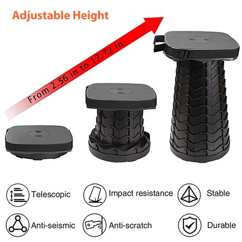 Outward Gear Portable Collapsible Stool Set - Heavy Duty Square Collapsible Stool + Thick Seat Cushion - 550lbs Load Capacity for Camping Picnic Gardening Travel (Black/Black)