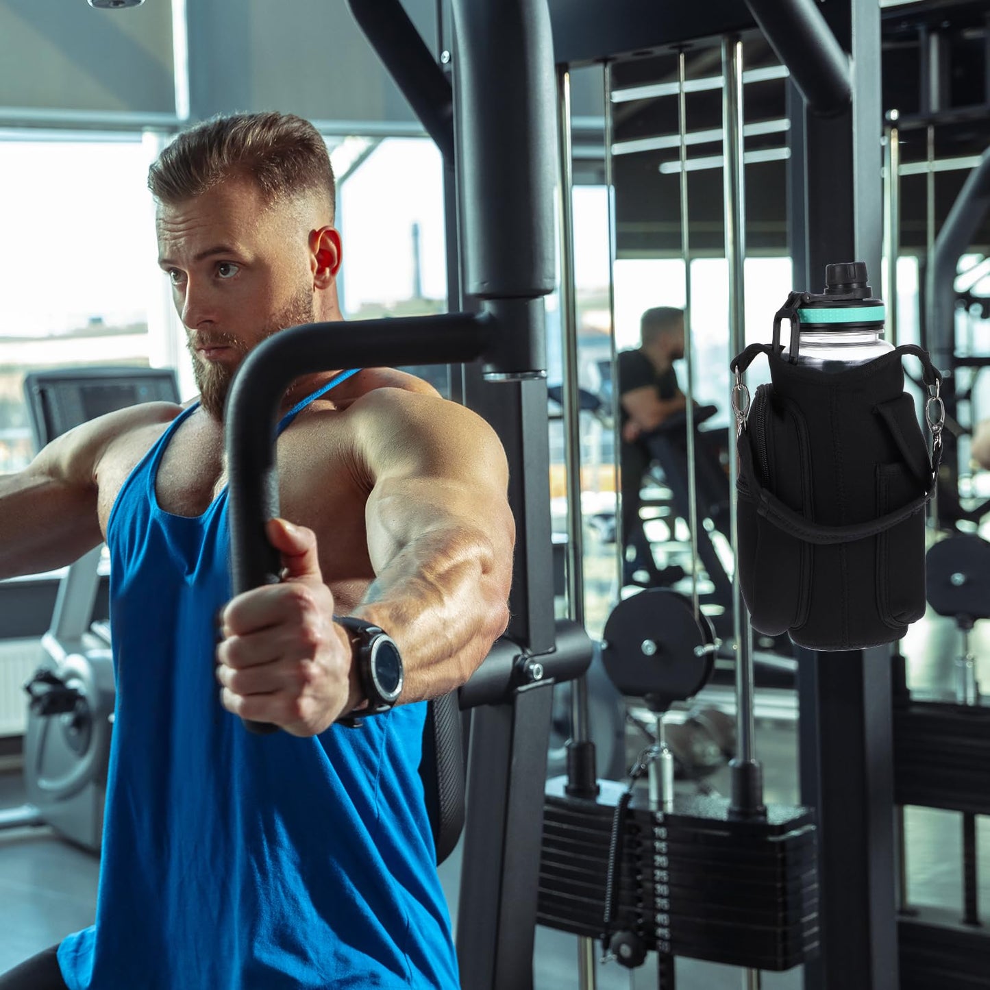 JOUTYFOR Gym Magnetic Bag Water Bottle Holder Gym Bottle Carrier Bag with Phone Pockets & Handle Shoulder Strap Gym Accessories Organizer for Men Women,5 Built-in Magnets Gym Bag Pouch Sleeve