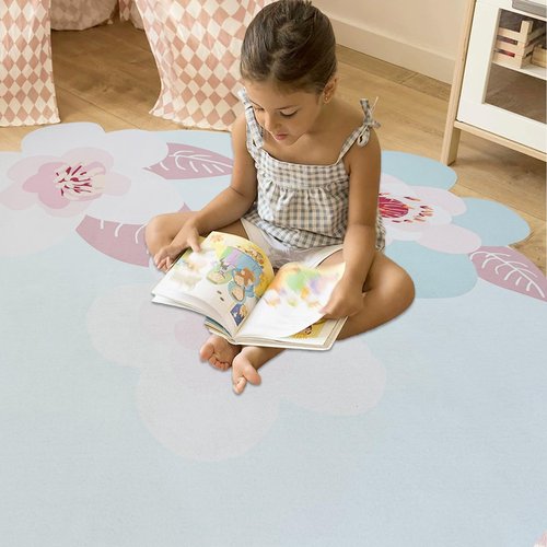 ABREEZE Irregular Large Flower Meditation Mat Non Slip Round Pilates Yoga Mat Natural Rubber with Sueded Surface Exercise Mat