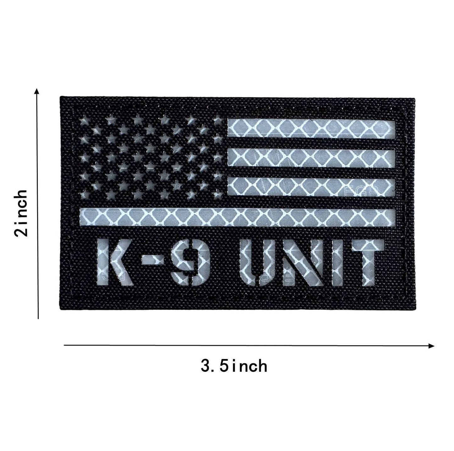 2 Pack Reflective K9 Unit Patch US Flag with Hook Back for Service Harness Tactical Vest Collar Hook-Fastener Backing (Black-White)