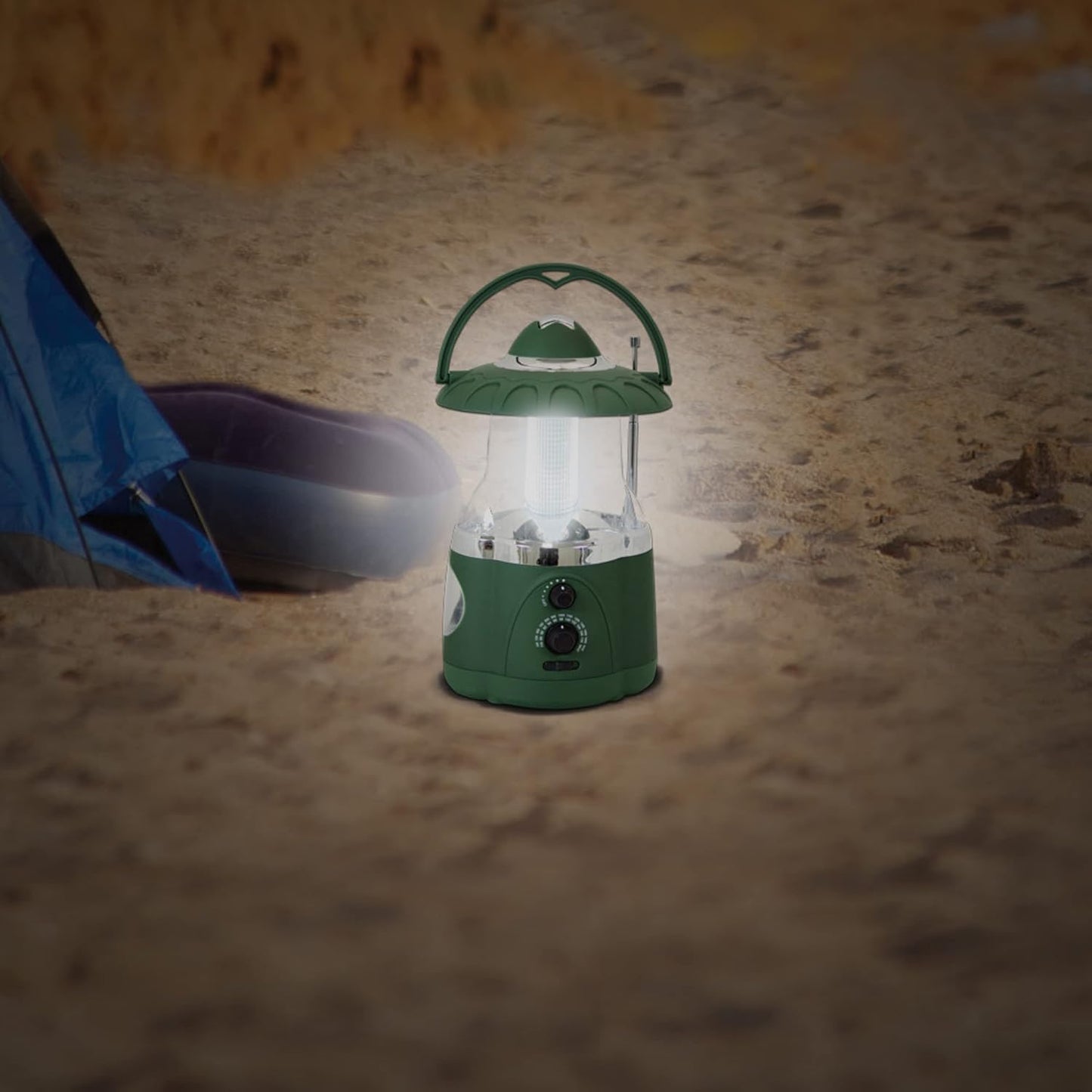 190485 12-LED Lantern with 4-LED Flashlight & AM/FM Radio (Green)