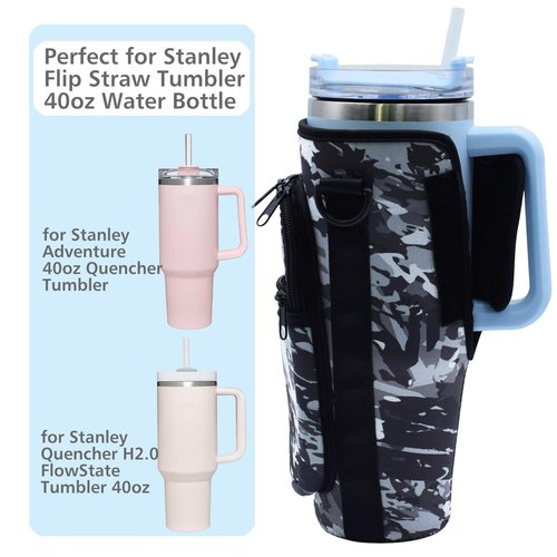 for Stanley 40 Oz Tumbler Water Bottle Carrier Bag Pouch,Stanley Cup Holder Accessories with 2 Pockets Adjustable Shoulder Strap,Sleeve Accessories for Sports Hiking Travelling Camping