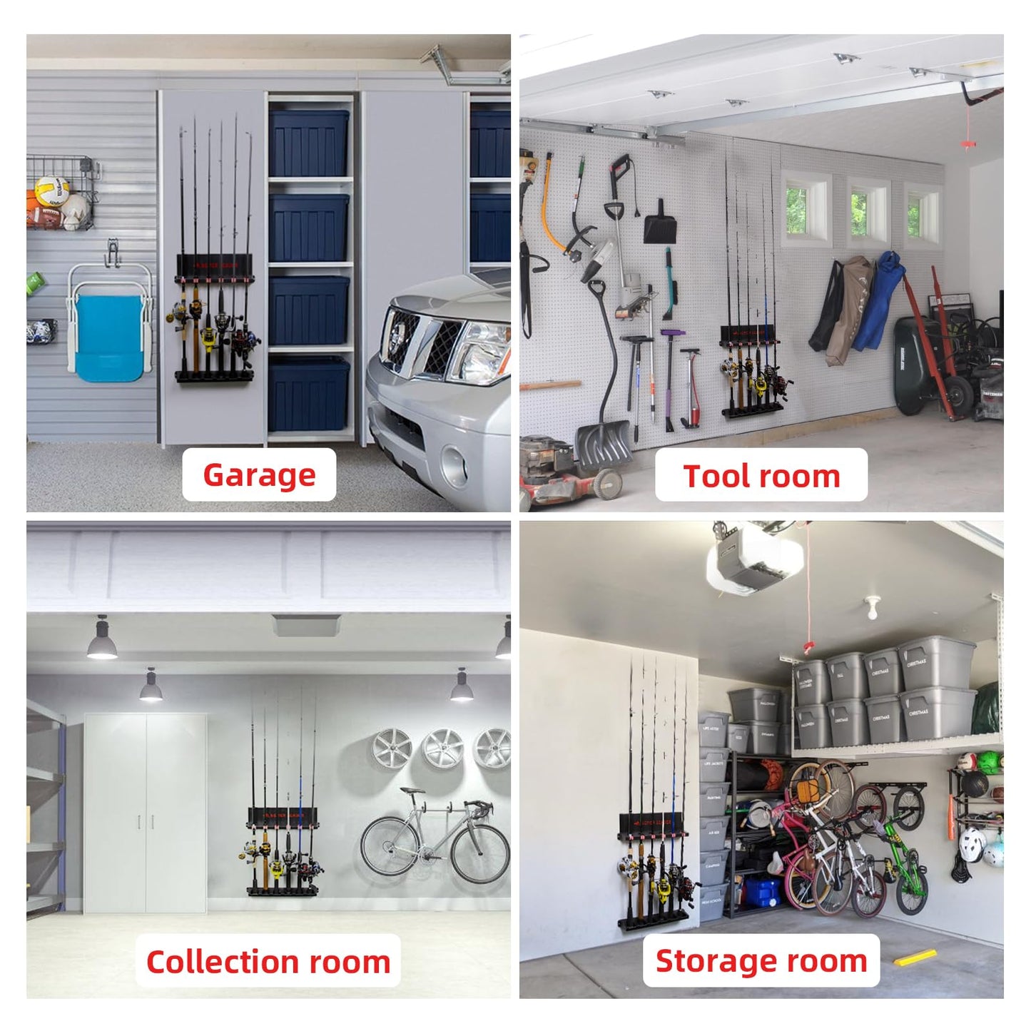 2 Pack Vertical Fishing Rod Holder for Garage, BETTER LEADER Fishing Pole Holders- Holds Up to 12 Rods or Combos, Wall Mount Fishing Pole Rack, Fits Most Rods of Diameter 3-19mm, Fishing Gifts for Men