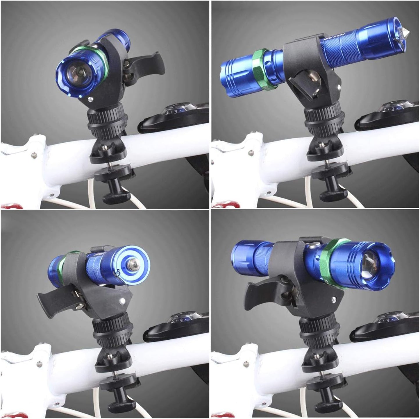 4pcs Universal Bike Bicycle Flashlight Lamp Mount Clamp Stand Holder 360º Rotation, Black