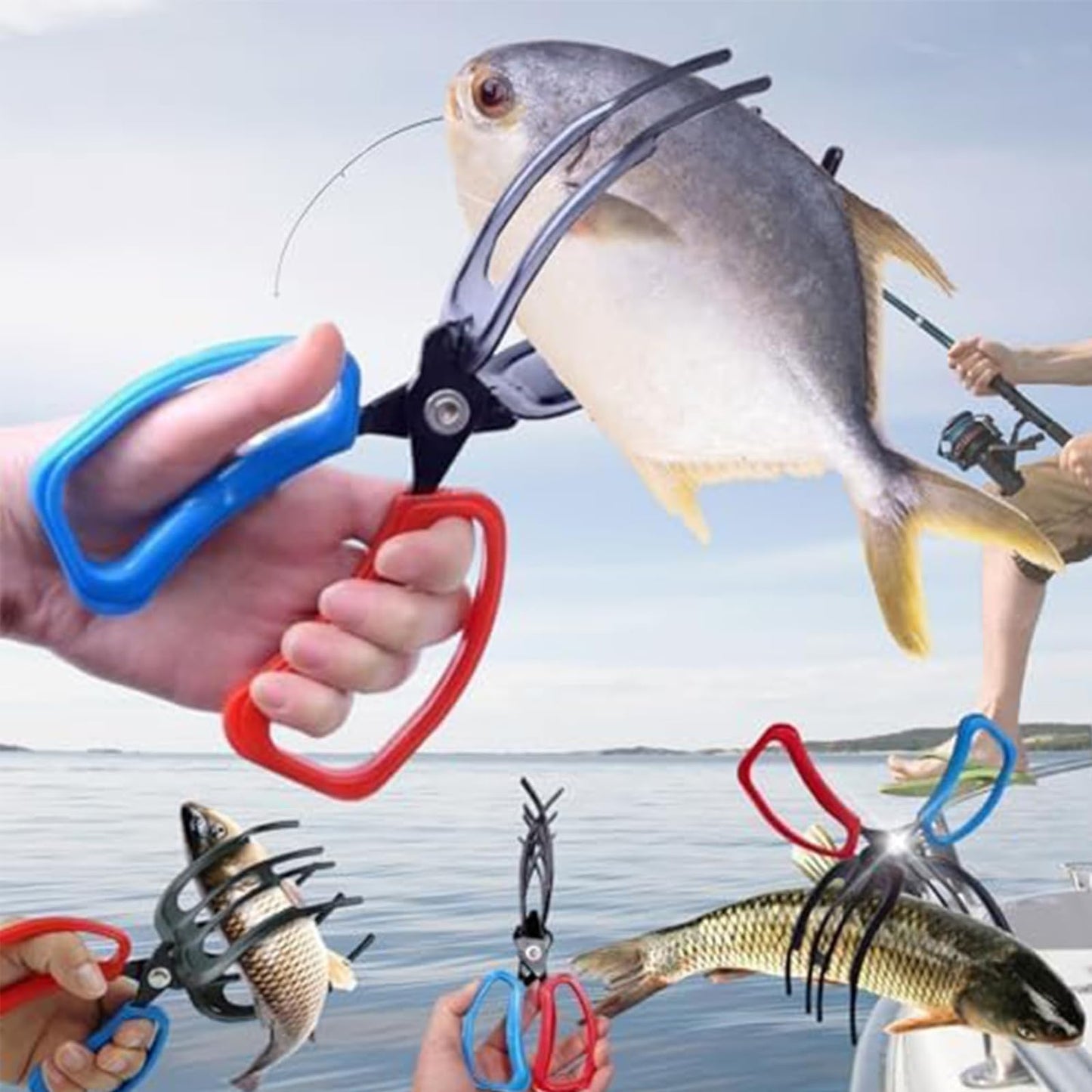 2 Packs Upgrade 2/3 Claw Fish Gripper, Metal Fishing Pliers Gripper Catch Fish Control Clamp, Three Teeth Fishing Pliers Control Forceps Fishing Accessories for Most Freshwater Fish Grip Tackle Holder