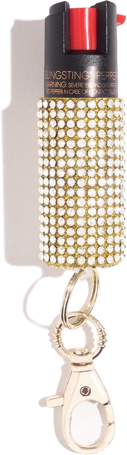 BLINGSTING Pepper Spray for Women - Maximum Strength OC Self Defense Spray - 12 ft Range - UV Marking Dye for Police ID - Swipe Safety Lock - Compact & Fashionable Keychain