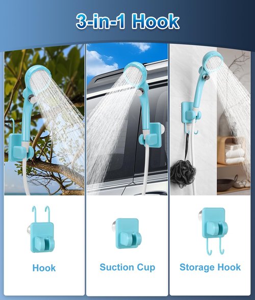 WADEO Portable Shower for Camping, Outdoor Electric Shower Rechargeable Pump with 20L Collapsible Bucket, Camping Shower Head Nozzle for Camping, Hiking, Traveling, Washing
