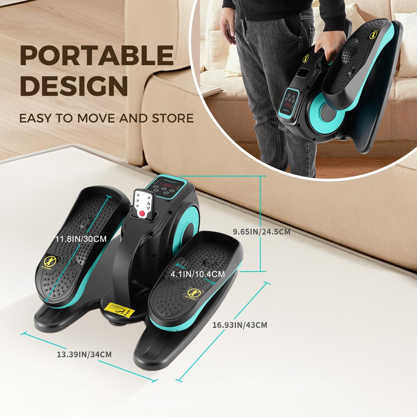 Rollingsurfer Under Desk Elliptical Machine, Electric Leg Exerciser for Seniors, Compact Seated Pedal Exerciser, Portable Elliptical Trainer with Remote and Non-Slip Pedals for Teens Adults
