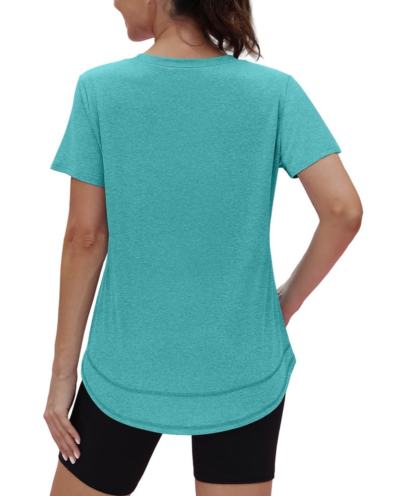 Short Sleeve Shirts for Women Workout Pilates Outfits Tennis Summer Tops 2026 Beach Vacation Clothes Aqua M
