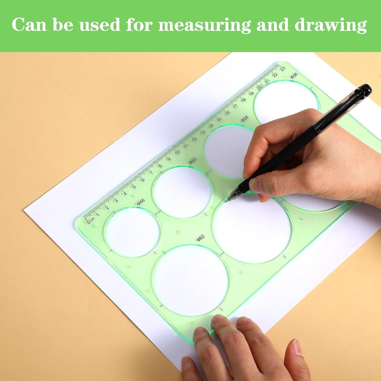 4 Pcs Plastic Circle Stencil Template, Multi-Function Circle Template for Drawings, Drafting Tools, Geometric Measuring Rulers for Office School Building Formwork Drawings(Green)