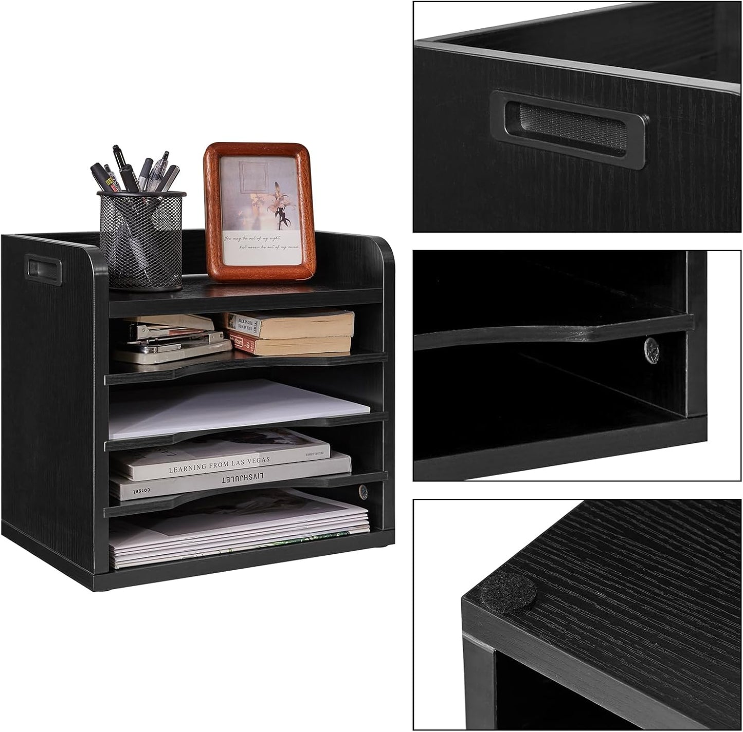 YMYNY Desktop File Organizer with Handle, Document Letter Mail Tray Sorter with 3 Adjustable Shelves, 5 Tiers Paper Holder for School Home Office Desk, Rustic Brown,13.4 * 12.4 * 9.06" UHBC006H