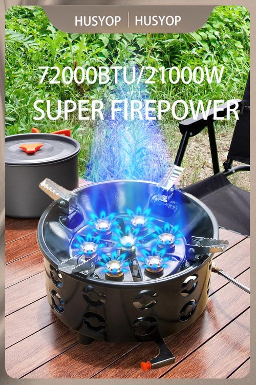 Husyop 3 in 1 Portable Windproof Camping Stove Gas Cooking Burner, 21000W Propane Burners with Piezo Ignition and Carrying Bag for Outdoor Backpacking Picnic Hiking