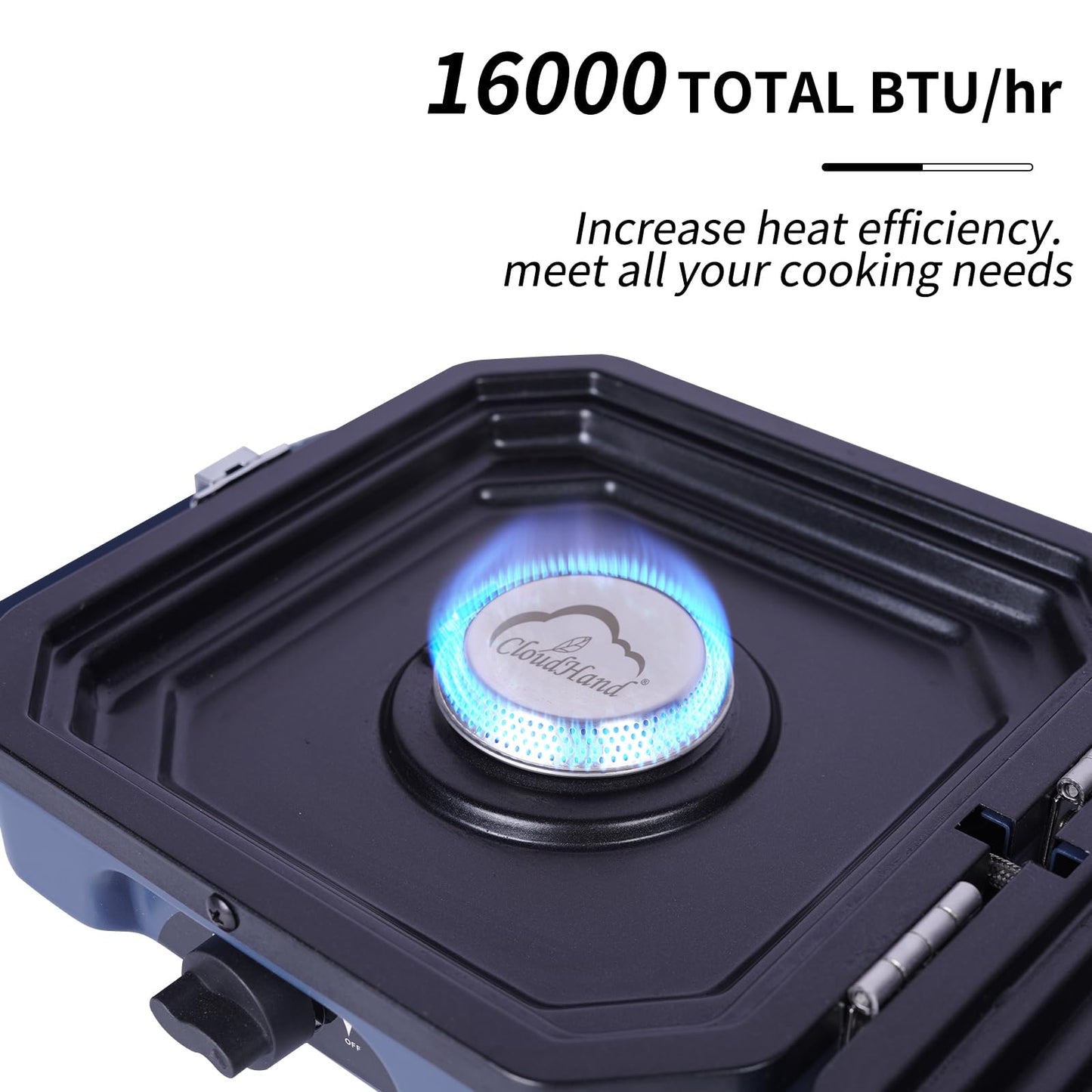 2 Burner Propane Camping Stove with Grill - CloudHand Foldable Camp Stove with 16,000 BTU, Two Adjustable Burners with Piezo Ignition & Easy Carrying Handle (Blue) (Large)