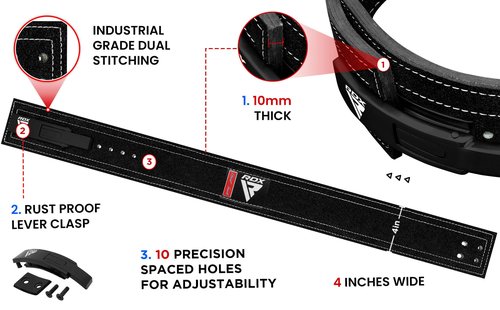 RDX Weight Lifting Belt Powerlifting, Approved By IPL and USPA, 10mm Thick 4" Leather Lumbar Back Support, Lever Buckle Equipment, Bodybuilding Deadlifts Squats Workout Men Women (Black White, Medium)