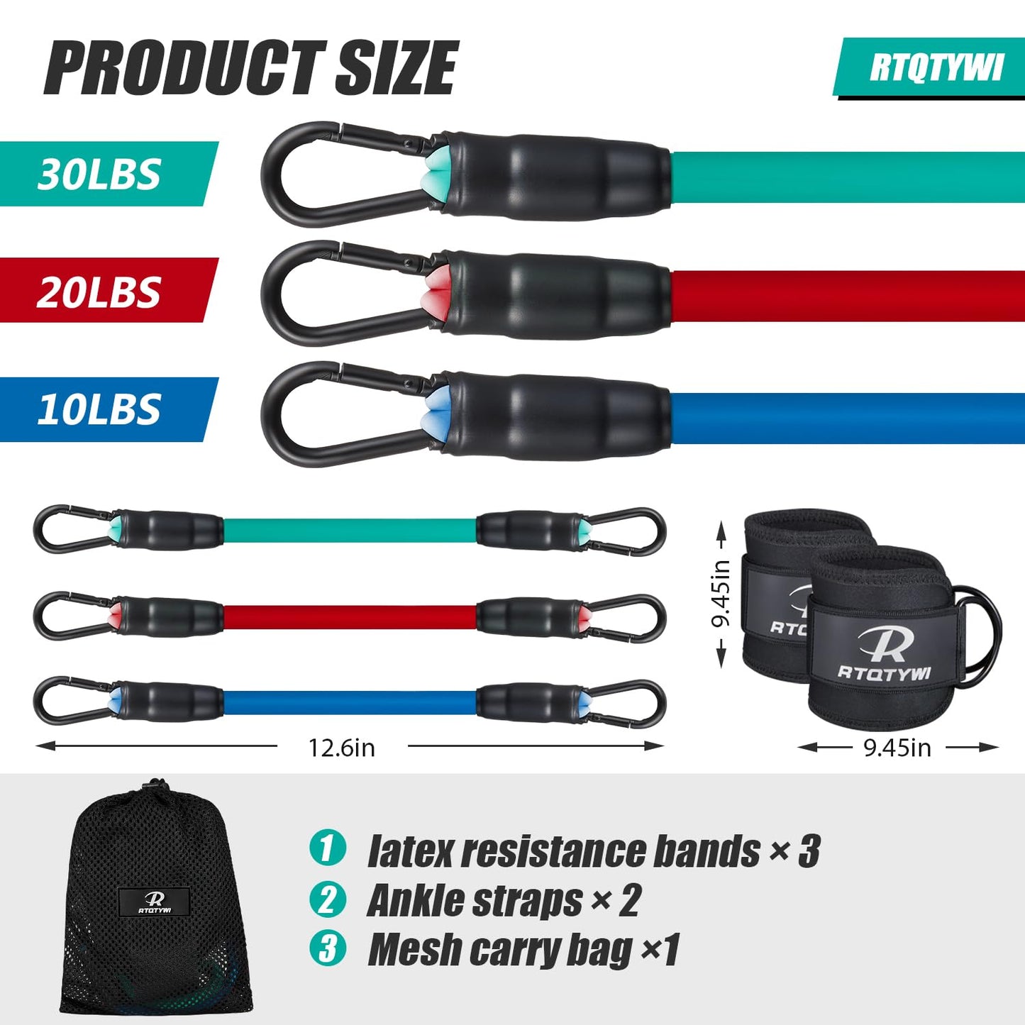 Ankle Resistance Bands Set - 60LB Adjustable Tube Bands for Glutes & Legs Workouts - 3 Different Pounds - Recoils & Ankle Strap for Women & Men