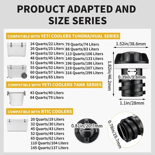 Cooler Plug for YETI, 2 Pack Leak Proof Drain Replacement Plugs Compatible with YETI Tundra Roadie Tank Coolers & RTIC Coolers