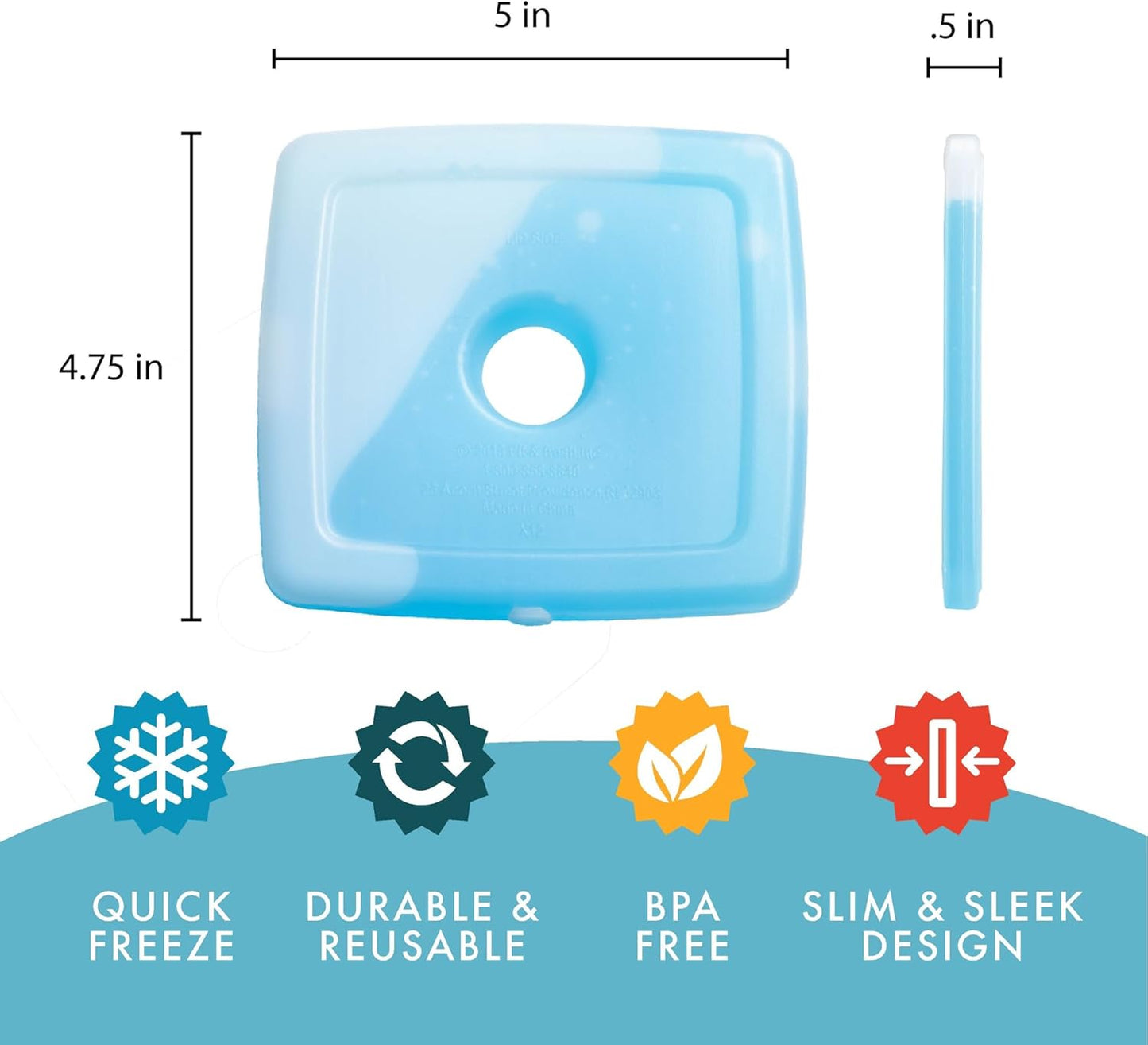 Cool Coolers By Fit & Fresh 4 Pack Slim Ice Packs, Quick Freeze Space Saving Reusable Ice Packs for Lunch Boxes or Coolers, Multi Colored, Single Pack
