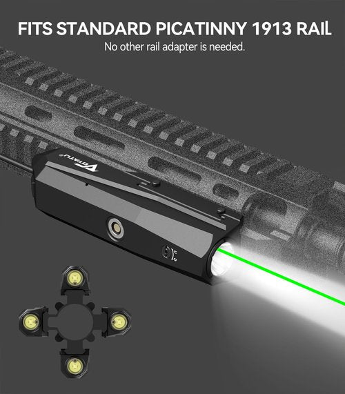 VOTATU P9L-GS 1600 Lumens Picatinny Light Laser Combo with Pressure Switch, Tactical Weapon Flashlight and Green Laser Sight Beam, Magnetic Rechargeable, Momentary/Constant-on Strobe Fuction