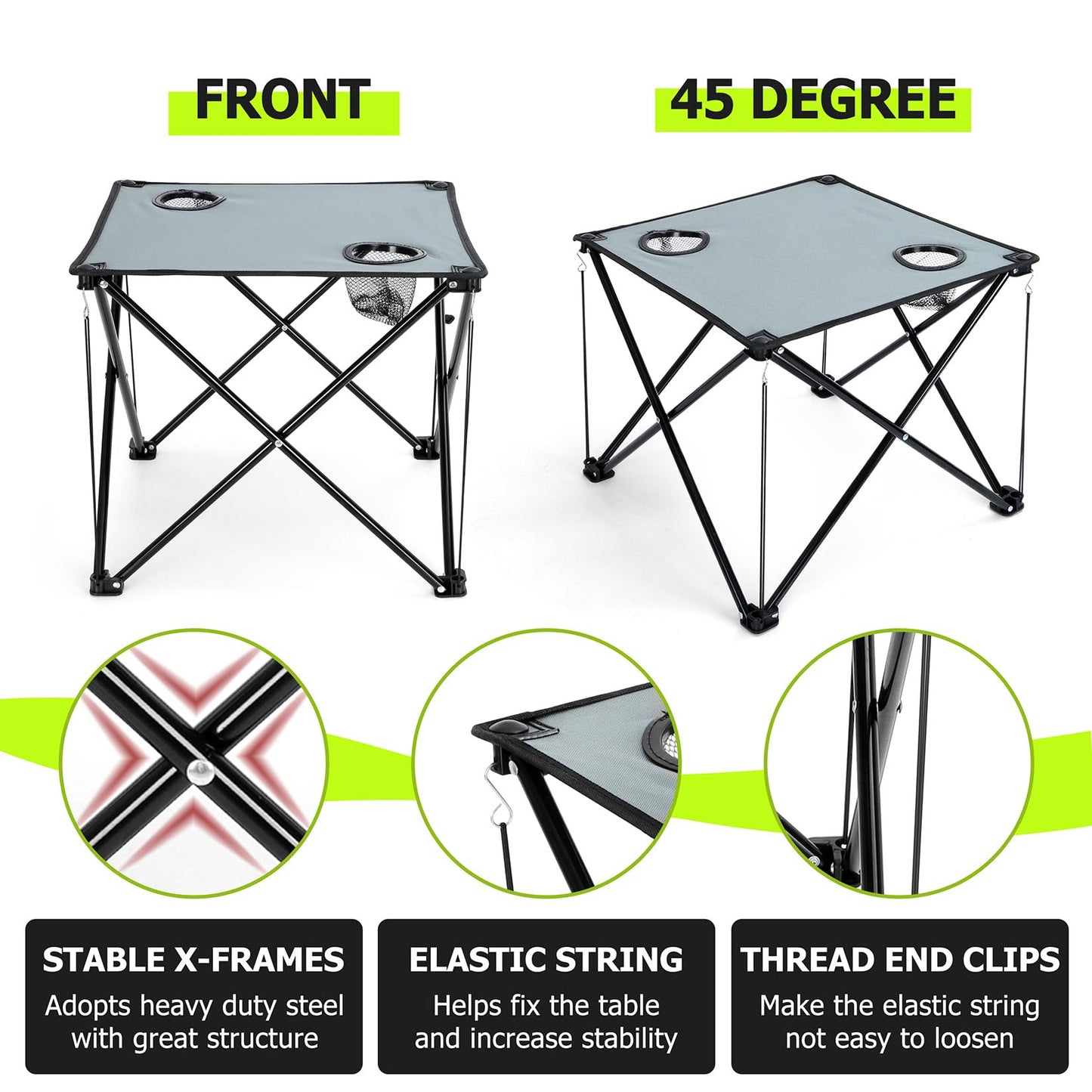 Joyfair Camping Chairs & Table Set(2 Chairs + 1 Table), Heavy Duty Portable Outdoor Lawn Large Folding Chair for Adults, Ideal for Backpacking Fishing Hiking, Carry Bag & Cup Holder (Black Chair)