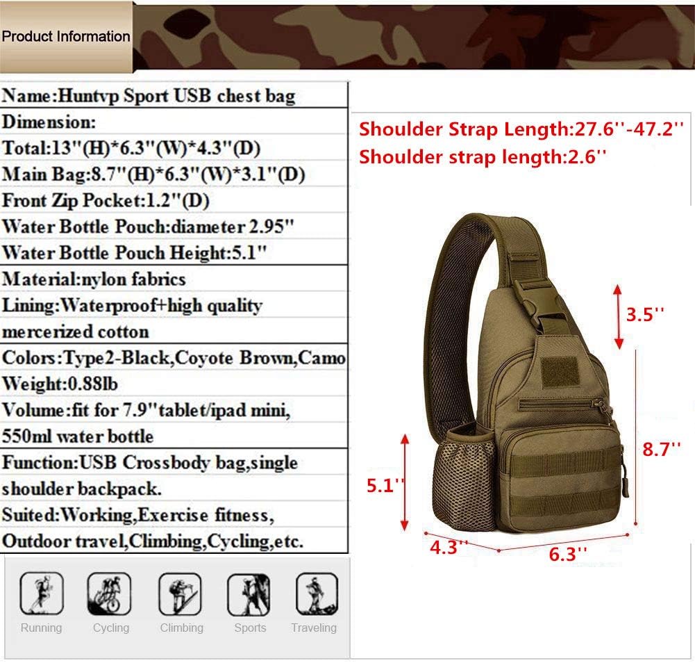 HUNTVP Small Tactical Sling Chest Pack Bag Molle Daypack Backpack Military Crossbody,Type1- ACU Camouflage