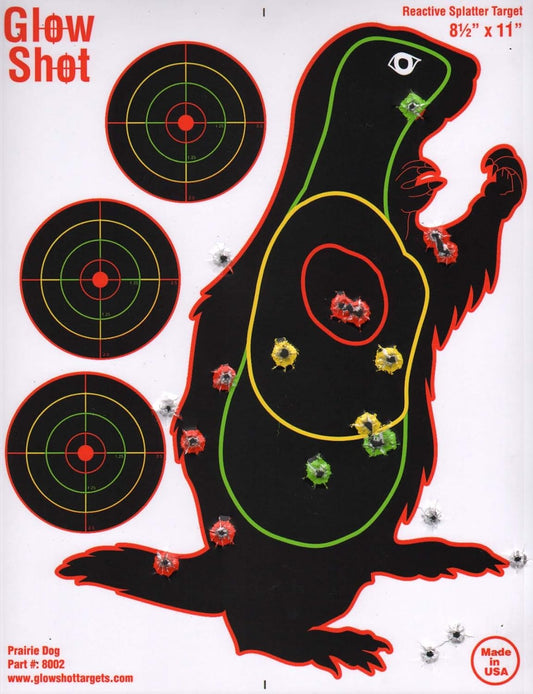 25 Pack - Prairie Dog Target 8 1/2" by 11" - Reactive Splatter Targets - GlowShot - Multi Color - See Your Hits Instantly - Gun and Rifle Targets