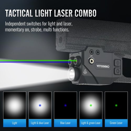 VITOINNO 500lm Pistol Light and Blue Green Laser Combo,Slidable Weapon Light and Laser Beam for Guns with Picatinny