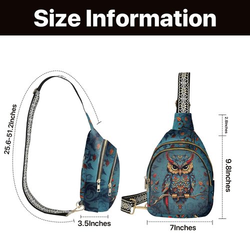 wiuurs Owl Sling Bag for Women Small Leather Crossbody Bags Travel Sling Backpack with Adjustable Strap for Running Hiking