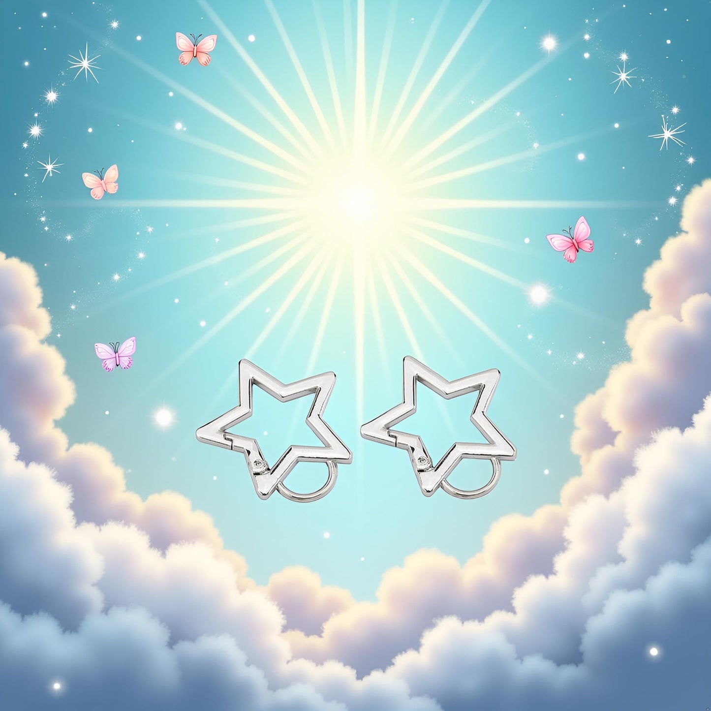 2Pcs Silver Star Shaped Stainless Steel Keychain Clip Carabiner Snap Hook Holder Star Hook Clip Key Holder Carabiner Clip for Keys Chain Accessories