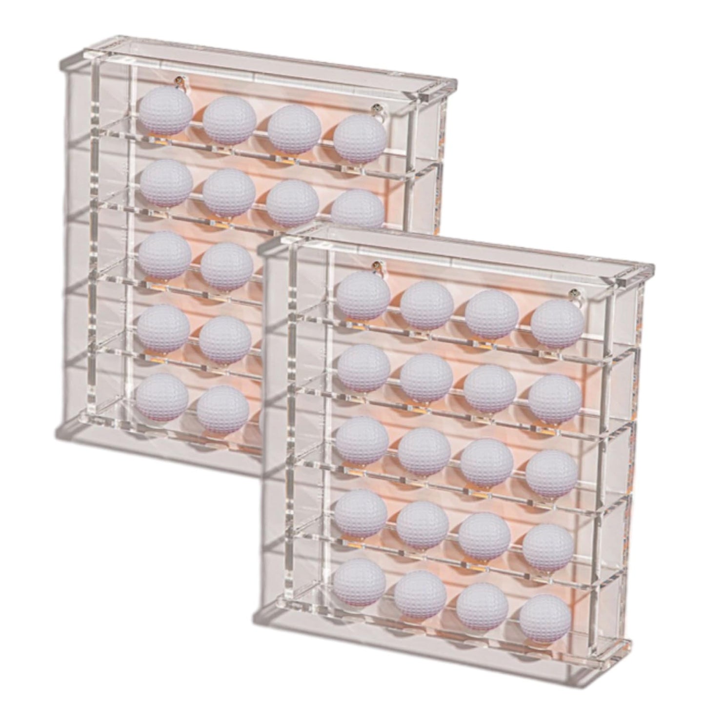 2 Packs 5-Layer Acrylic Golf Ball Display Case Wall Mount Table Tennis Ball Display Shadow Box Holds 20 Balls