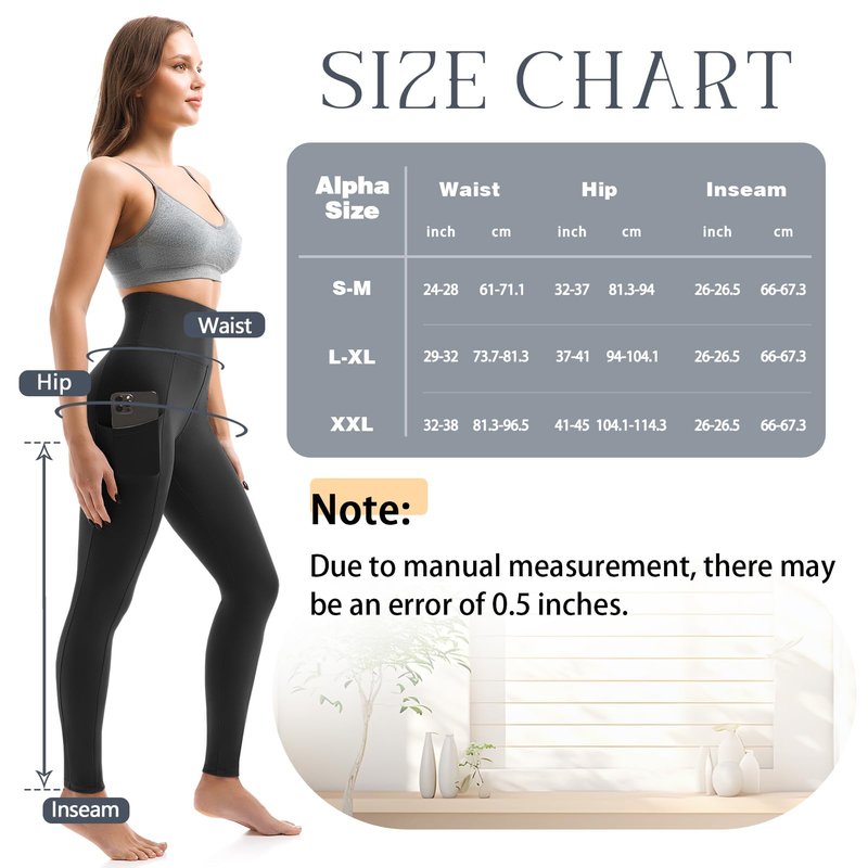 Leafigure 2 Pack Leggings with Pockets for Women, High Waisted Soft Leggings for Yoga Gym Black/Brown XXL