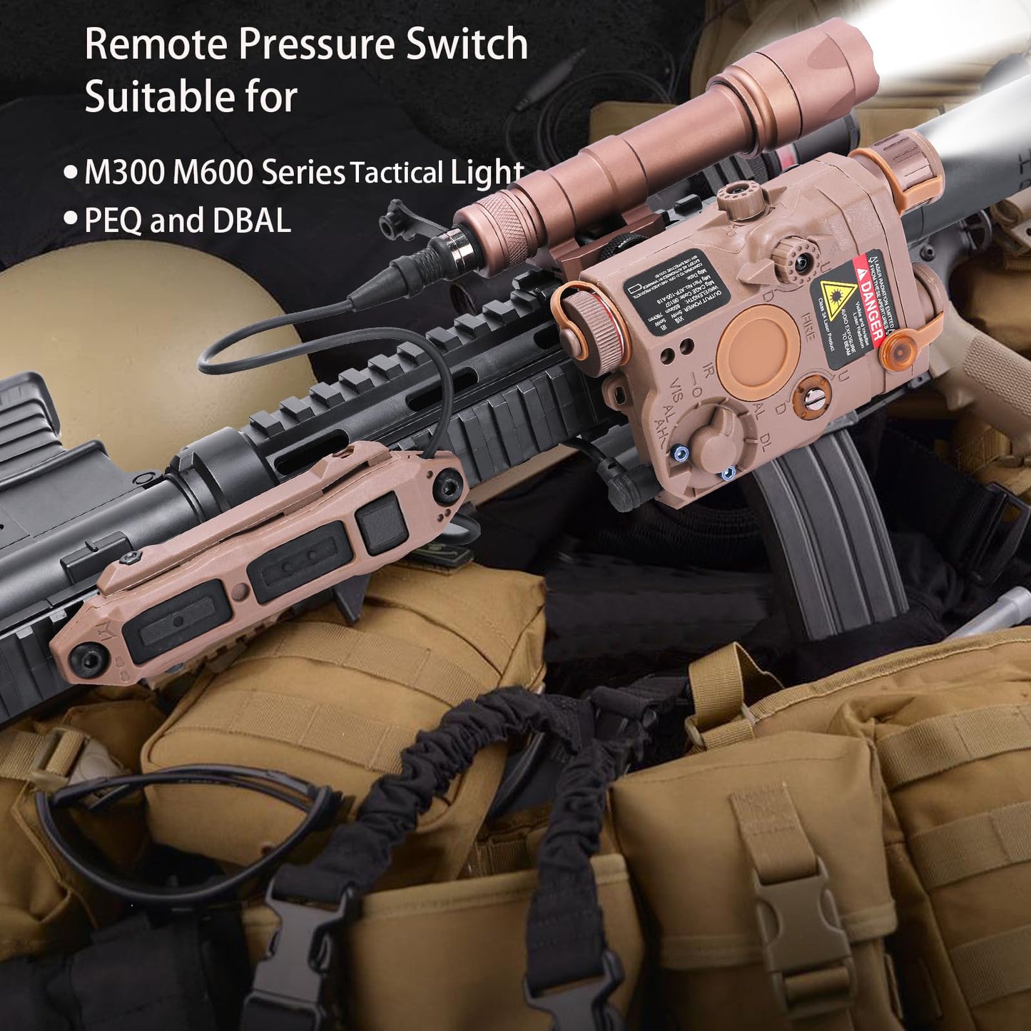 Fineonly Dual Remote Flashlight Pressure Switch Tactical Tape Switch with Tactical Light Plug and 2.5mm Plug Double Switch Control Light for Flashlight M300 M600 PEQ15 Airsoft and DBAL Series
