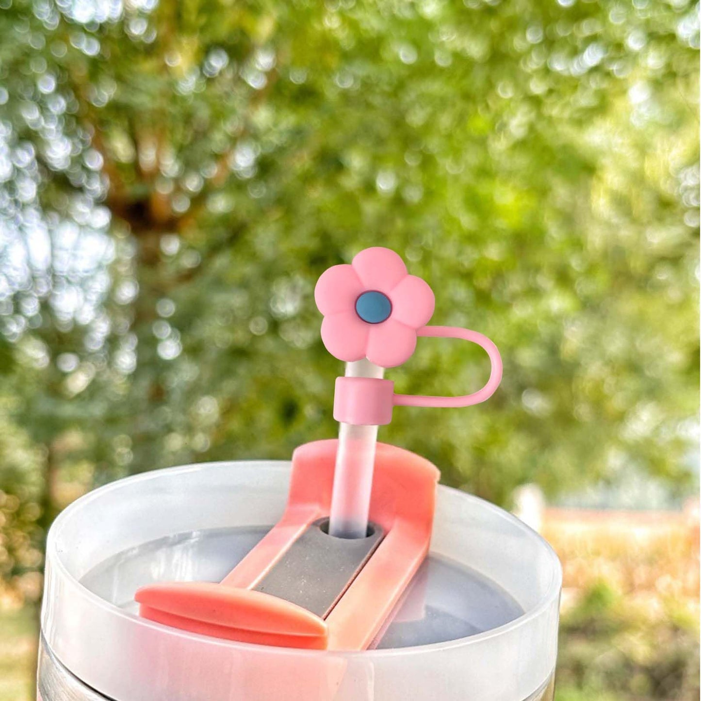 6pcs Flowers Straw Covers Toppers,for Stanley Water Bottles 30&40 Oz,0.4in/10mm Dust-Proof Straw Cap,Cute Silicone Suction Cup Accessories