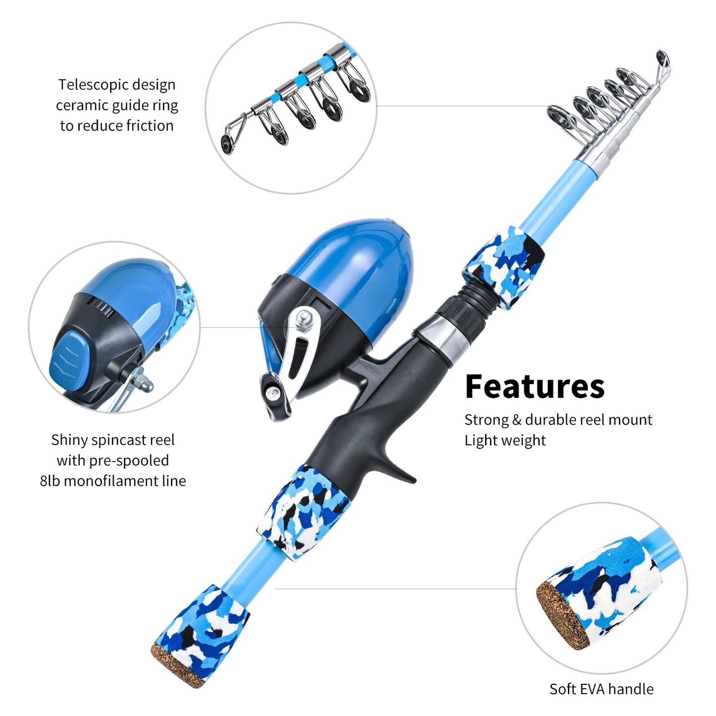 LEOFISHING 2 Set Kids Fishing Pole Set with Full Starter Kits Portable Telescopic Fishing Rod and Reel Cambos with All The Necessary Fishing Kits for Boys Girls and Youth (2set (Blue +Orange))