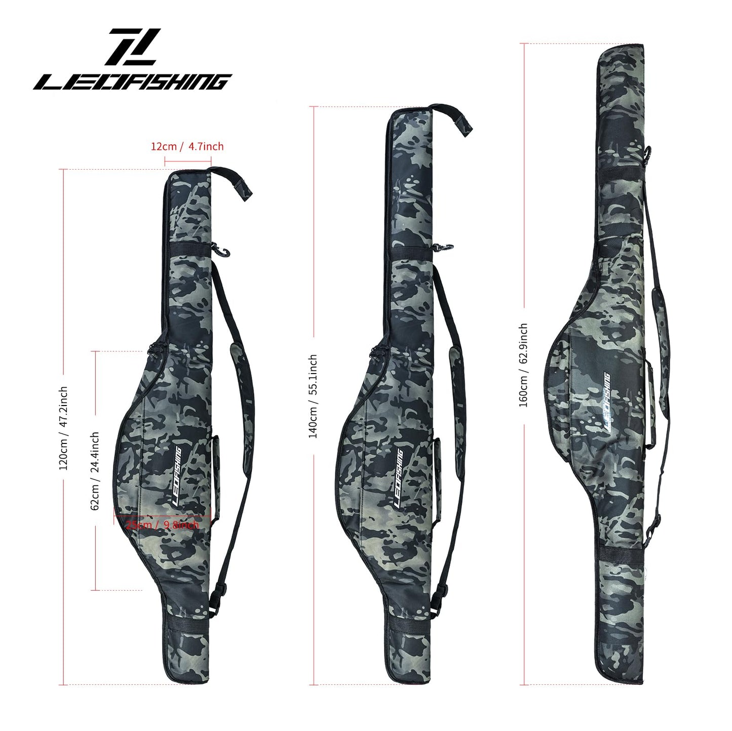 LEOFISHING Portable Folding Fishing Pole Bag 3.94ft/4.59ft/5.25ft Fishing Rod and Reel Protective Case Fishing Tackle Storage Bags Carry Organizer Outdoor for Fishing 3 Size (Small(120cm/3.94ft))